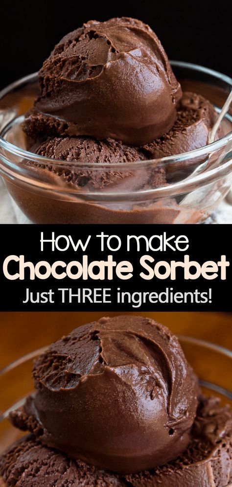 How To Make Chocolate Sorbet (Easy Chocolate Dessert) Cold Chocolate Desserts Easy, Cold Creamy Desserts, Dark Chocolate Sorbet, Sherbert Ice Cream Recipes, Things To Make With Chocolate Milk, Cold Treats To Make At Home, Pure Food Recipes, Homemade Sorbet Recipe Easy, Dairy Free Sorbet Recipes