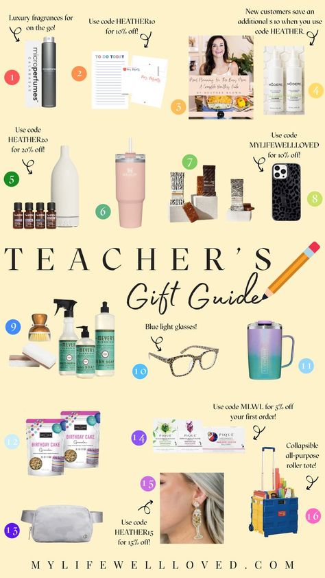 Visit here to check out Gift Guides: 16 Unique End Of Year Teacher Gifts on My Life Well Loved! If you are looking for end of year teacher gifts, then this is the blog post for you! Get inspired to try out these teachers' gift guides. You will love these gift ideas for teachers this blog post has to offer as well. Be sure to try out these teachers' gift ideas. There is nothing better than showing appreciation to teachers by end of the year. Unique Teacher Gifts End Of Year, Teacher Year End Gift Ideas, Presents For Teachers End Of Year, Year End Teacher Gift Ideas, End Of Year Gifts For Teachers, New Teacher Gift Basket, End Of School Year Gifts For Teachers, End Of The Year Teacher Gift Ideas, Teachers Gifts End Of Year