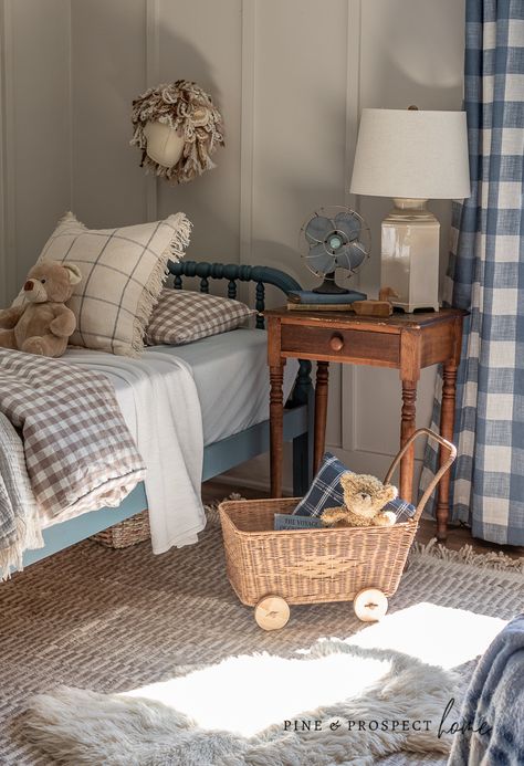 Vintage Boy Nursery Ideas, Vintage Modern Cottage, Cottage Playroom, Thrifted Nursery, English Country Cottage Interiors, Vintage Toddler Rooms, Earthy Nursery, Vintage Boys Bedrooms, Vintage Nursery Boy