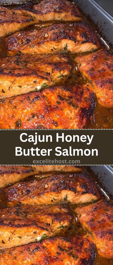 Cajun Honey Butter Salmon, Honey Butter Salmon, Cajun Salmon, Butter Salmon, Salmon Dishes, Salmon Recipe, Seafood Dinner, Honey Butter, Cajun Seasoning