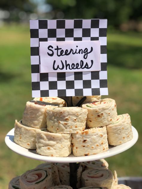 Fast One Birthday Party Snacks, Monster Truck Birthday Snack Ideas, Car Themed Appetizers, Race Car Themed Drinks, Blaze Birthday Food Ideas, Food Ideas For Monster Truck Party, Indy 500 Party Food, Racing Theme Food, Nascar Themed Food