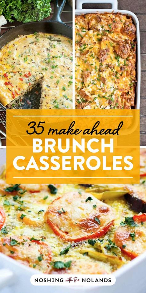 Collage of egg casseroles for make-ahead brunch casseroles. Brunch Ideas For Work Party, Brunch Ideas Easy Simple, Portable Brunch Ideas, New Years Day Breakfast Casserole, Ladies Brunch Recipes, Egg Dish For Brunch, Impressive Brunch Recipes, Chicken Brunch Recipes, Girls Brunch Menu Ideas