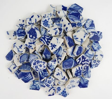 Tile Stained, Glazed Ceramic Tile, Mosaic Art Projects, Broken China Jewelry, Ceramic Mosaic Tile, Mosaic Supplies, Mosaic Pieces, Sea Pottery, Blue And White Porcelain