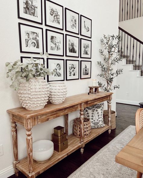 Wall Console Table, Entryway Gallery Wall, Family Photos Wall Decor, Hallway Table Decor, Farmhouse Entry Table, Rustic Entryway Table, Wall Console, Entry Table Decor, Family Photo Wall