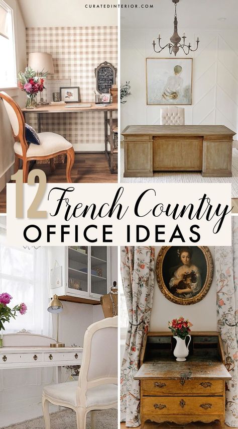 French Country Executive Desk, Modern French Office Decor, French Provincial Home Office, French Country Office Decor Work Spaces, Home Office French Country, French Inspired Office, French Office Design, French Country Home Office Ideas, Shabby Chic Home Office