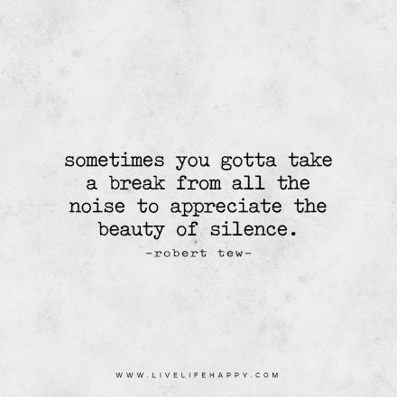 Live Life Happy Quote: Sometimes you gotta take a break from all the noise to appreciate the beauty of silence. – Robert Tew Taking A Break From People Quotes, Give Yourself A Break Quotes, Take Breaks Quotes, Break From Everything Quotes, Quotes On Taking A Break, On A Break Quotes, Taking A Break From People, Break From Life Quotes, Take A Break Quotes Life