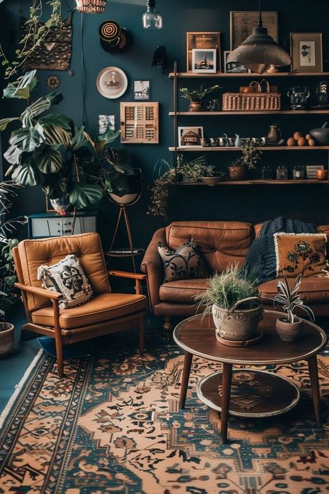 Boho Home Renovation, Dark Rustic Living Room, Dark Boho Living Room, Boho Living Room Inspiration, Moody Living Room, Earthy Living Room, Dark Boho, Studio House, Girl Cave