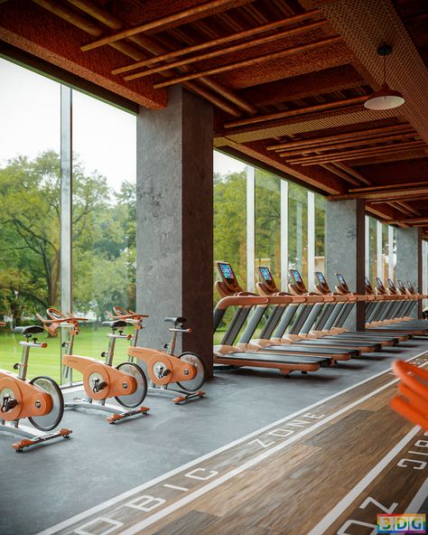 Gym on Behance Gym Architecture Design, Sports Center Architecture, Sport Center Design, Fitness Center Interior Design, Gym Exterior, Indoor Outdoor Gym, Equinox Gym, Gym Architecture, Commercial Gym Design