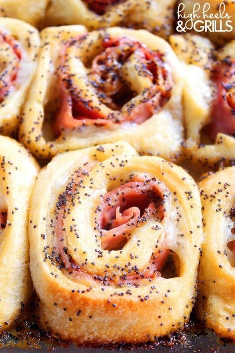 Baked Ham and Cheese Roll-Ups and Pillsbury Crescent Rolls Recipes - Crescent Roll Ideas for Entrees, Snacks, Appetizers, Desserts and More on Frugal Coupon Living. Ham And Cheese Rollups, Pillsbury Crescent Roll Recipes, Ham And Cheese Roll Ups, Gourmet Sandwiches, Best Appetizer Recipes, Crescent Roll Recipes, Baked Ham, Tea Sandwiches, Ham And Cheese