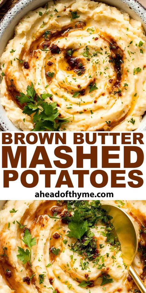 Pioneer Woman Brown Butter Mashed Potato, Browned Butter Mashed Potatoes, Brown Butter Mashed Potatoes Recipe, Brown Butter Garlic Mashed Potatoes, Skillet Mashed Potatoes Cast Iron, Fine Dining Mashed Potatoes, Mash Potatoes Gravy Recipe, Boursin Brown Butter Mash, Mashed Yellow Potatoes Recipe