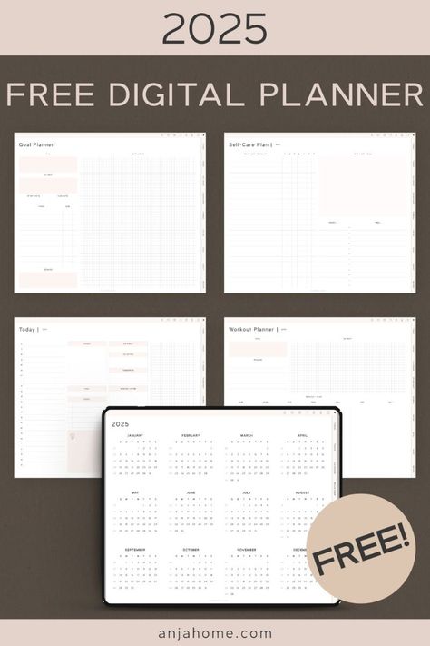 Free Goodnotes Templates 2025, Anja Home Digital Planner, PDF great for Goodnotes, Notability Free Academic Planner, Digital Diary Template, Free Goodnotes Templates, Digital Planner Free Download, Free Goodnotes Planner, Planner Template Free, Weekly Planner Book, Planner Page Ideas, Planner Monthly Layout