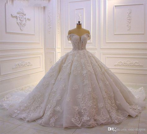 Discount 2020 Luxury Long Sleeves Ball Gown Wedding Dresses Beaded 3D Floral Appliqued Saudi Arabia Lace Bridal Gowns 2019 Plus Size Wedding Dress Designer Wedding Gown High Fashion Wedding Dresses From Holyok_33, $475.65| DHgate.Com Princess Ballgown, Fairy Wedding Dress, White Ball Gowns, Royal Wedding Dress, Ball Gowns Princess, Fairy Wedding, Princess Wedding Dress, A Wedding Dress, Luxury Wedding Dress