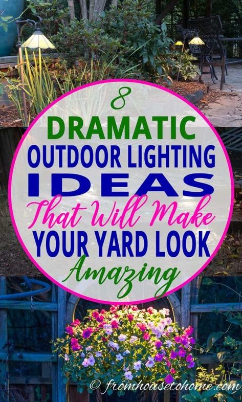 Outdoor lighting can transform your yard into a magical paradise at night. Whether you are lighting your patio, walkway or garden, learn the best landscape lighting effects that will create a beautiful night-time landscape. #fromhousetohome #gardenlighting #gardenideas #gardendesign #landscapelighting #summeroutdoordecor Outdoor Lighting Ideas, Diy Outdoor Lighting, Solar Landscape Lighting, Landscape Lighting Design, Solar Landscape, Landscape Lights, Diy Outdoor Decor, Backyard Lighting, Outdoor Diy Projects