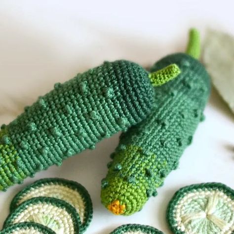 Crochet Cucumber, Us Crochet Terms, Cucumber Slices, Yellow Tea, Crochet Terms, Crochet Food, Hello Dear, Crochet Ideas, Step By Step Instructions