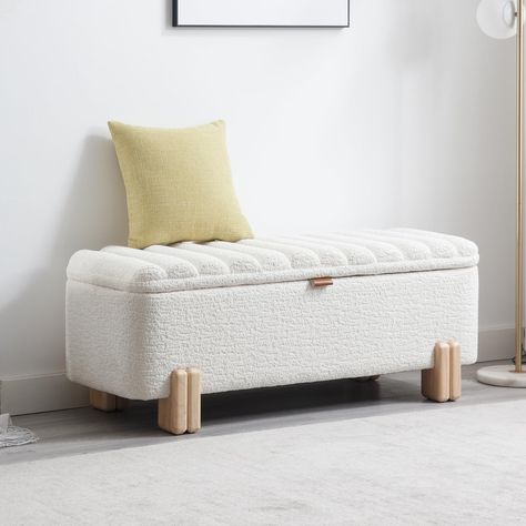 PRICES MAY VARY. 🧸[Modern Storage Bench] This wavy top trimmed upholstered bench is designed with hidden storage space inside for both sitting and storage, making it easy to organize your belongings, which is a great choice for small family spaces 🧸[Comfy Bedside Bench] Made of comfortable skin-friendly sherpa fabric, and covered with soft and elastic sponge cushion, providing soft seating for your bedroom and entrance hall, allowing you to sit comfortably and relax 🧸[Sturdy and Stable] The o Bedroom Bench With Storage Target, Sofa Cumbed Design, Bedside Bench, Modern Storage Bench, Bedroom Sitting, Sitting Bench, Bedroom With Sitting Area, Storage Bench Bedroom, Sherpa Fabric