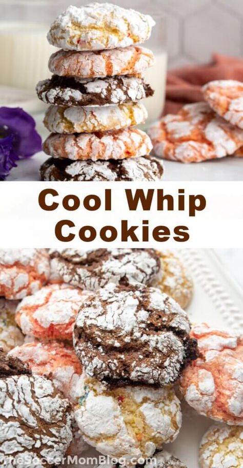 These Cool Whip Cookies are light and airy, with the perfect chewy finish. And with just 3 ingredients, they couldn't be easier! Whip Cookies, Cool Whip Cookies, 3 Ingredient Cookies, Cake Mix Cookie Recipes, Favorite Cookie Recipe, Crinkle Cookies, Cake Mix Recipes, Cake Mix Cookies, Easy Cookie Recipes