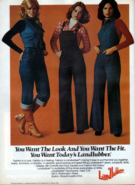 Landlubber Jeans 1970s, Vintage Wide Leg Pants, 70s Overalls, 1976 Fashion, 70s Women Fashion, 70s Denim, 70s Clothing, Jeans Overall, 60s 70s Fashion