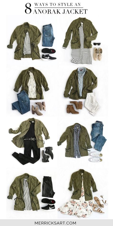 Merrick's Art // Style + Sewing for the Everyday Girl :  8 Ways to Style an Olive Jacket Olive Green Jacket Outfits, Green Jacket Outfit, Olive Jacket, Olive Green Jacket, Clothes And Shoes, Army Jacket, Outfit Jeans, Mode Casual, Fashion Capsule