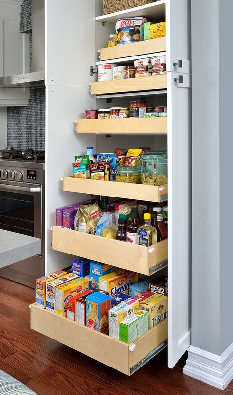 Pantry Design Pull Out Shelves, Pantry Organization Ideas Pull Out Shelves, Pot Pan Storage Cabinet, Pantry Cabinet With Pull Out Shelves, Pull Out Pantry Storage, Pantry Cabinet Shelving Ideas, Kitchen Roll Storage Ideas, Kitchen Storage Pantry Cabinet, Pull Out Pantry Organization Ideas