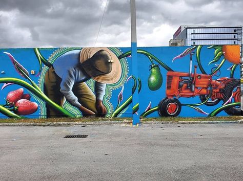 Farmers Market Mural, Plant Mural Wall, Farm Mural, Mural Art Design, Wall Street Art, School Murals, Graffiti Style Art, Graffiti Murals, Live Painting