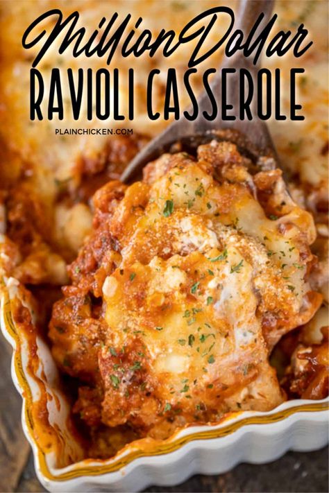 Frozen Meat Ravioli Recipes, Million Dollar Ravioli Bake, Freezing Pasta Dishes, Make Ahead Ravioli Bake, Recipes With Frozen Ravioli Easy Dinners, What To Do With Frozen Ravioli, Casserole Make Ahead, Frozen Ravioli Casserole Recipes, Toasted Ravioli Casserole