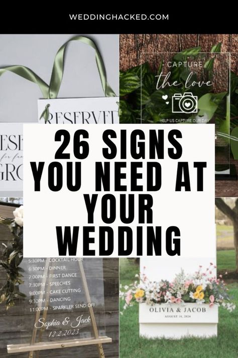 26 Signs You Need At Your Wedding: Ideas For Welcome Sign, Reserved Seating Sign, Memory Table & More! Seating Sign For Wedding Ceremony, Wedding Sign Must Haves, Sign In Table Wedding Ideas, Sign For Seating At Wedding, Needed Wedding Signs, Necessary Wedding Signs, Signs At Wedding Reception, Must Have Signs For Wedding, Wedding Welcome Sign Ideas Diy