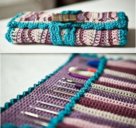 [Free Pattern] Gorgeous Crochet Hook Case You'll Fall In Love With - Knit And Crochet Daily Crochet Hook Case Tutorial, Crochet Hook Case Free Pattern, Crochet Hook Case Pattern, Crochet Hook Holder, Crochet Hook Case, Crochet Case, Creative Juice, Easy Crochet Projects, Bear Creek