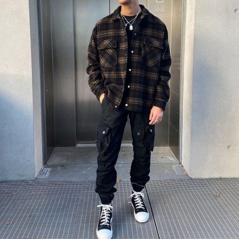 Allstar Shoe, Guy Outfits, Fashion Outerwear, Flannel Outfits, Mens Casual Outfits Summer, Men Jackets, Mens Casual Dress Outfits, Street Style Outfits Men, Street Fashion Men Streetwear