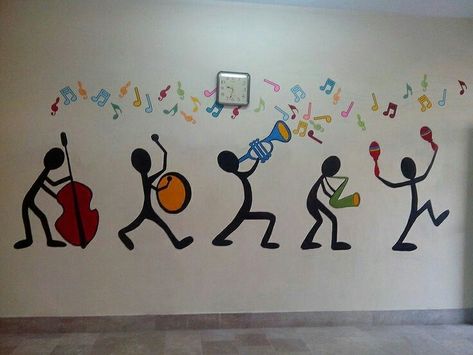 Music Art Easy, Music Related Art Ideas, Musical Instruments Wall Art, Music Mural Ideas, Musical Decorations Ideas, Music Mural Art, Music Wall Art Ideas, Music Wall Painting, Music Classroom Design