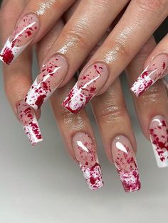 Blood Nails, Splatter Nails, Horror Nails, Holloween Nails, Ballet Nails, Halloween Fest, Halloween Acrylic Nails, Halloween Nail Designs, Nail Accessories