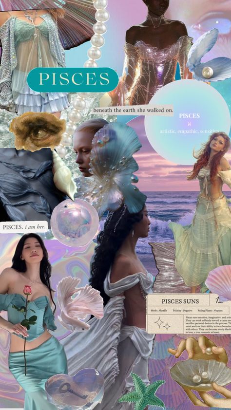 🌟 #pisces #water #seashells #siren #ocean #mermaid #zodiac #astrology Mermaid Zodiac, Venus In Aries, Venus In Pisces, Pisces And Leo, Gemini And Pisces, Ocean Mermaid, Pisces Girl, Sun Aesthetic, Venus Fashion