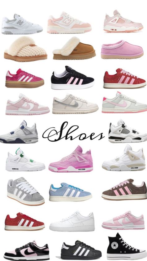 #shoes#trendy#cute Shoe Collage, Shoes Collage, Cute Casual Shoes, Nike Shoes Women Fashion, Pretty Sneakers, Shoes For School, Trendy Shoes Sneakers, Basket Style