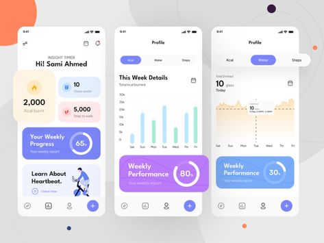 Fitness App Ui Design, Dashboard Design Mobile, Mobile App Dashboard, Health Tracker App, Fitness App Ui, Fitness Tracker App, Surf App, Fitness Tracking App, Health App Design