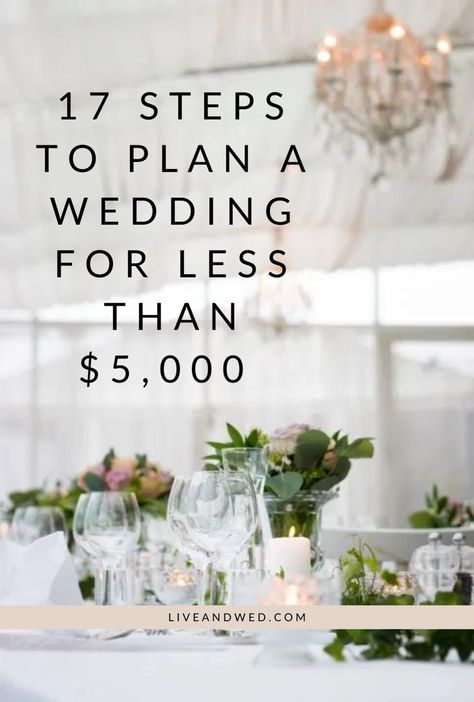 Most brides enter into wedding planning with the dream of a perfect, Pinterest-worthy event. But they may not realize just how quickly those costs can add up. According to The Knot, the average cost of a wedding in the United States is now nearly $30,000, and if you’re living in a major metropolitan area, that number can be even higher. So if you want a beautiful wedding without breaking the bank, here are 17 steps to plan a wedding for less than $5,000. Planning A Cheap Wedding, Wedding In A Budget Ideas, Wedding Planning In 6 Months, Cost Efficient Wedding Ideas, Plan A Wedding In 9 Months, 2024 Wedding Budget, Steps For Wedding Planning, How To Save Money For A Wedding, Tips For Planning A Wedding