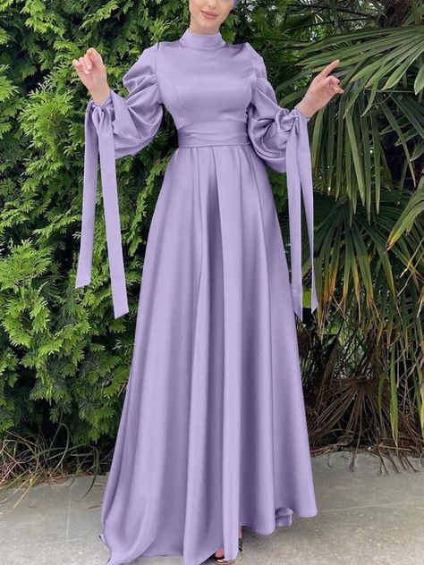 Affordable price buy Wedding Dress & Party Dress on Stylewe, SPU: 112WEBL3A8E, Color: Purple, Sleeve Length:Long sleeve, Silhouette:X-Line. Hijab Dress Party, Turkish Dress, Soiree Dresses, Gaun Fashion, Evening Dress Floor Length, Muslim Dress, Date Dresses, Hijab Dress, Satin Maxi Dress