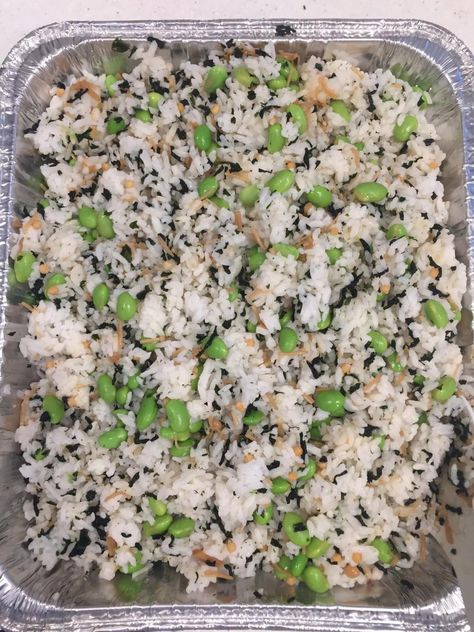 Hawaiian Pupu Ideas, Rice With Edamame, Hawaii Dishes, Aloha Recipes, Rice And Edamame, Edamame Rice, Japanese Rice Dishes, Ono Kine Recipes, Hawaii Recipes