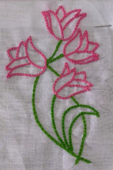 Back Stitch Embroidery Design Simple, Pattern Stitch Type 2 Design In Aari, Chain Stitch Design Hand Embroidery, Chain Work Embroidery, Chain Stitching Embroidery, Single Feather Stitch Embroidery Design, Floral Embroidery Simple, Chain Stitch Aari Design Pattern, Embroidery Chain Stitch Design