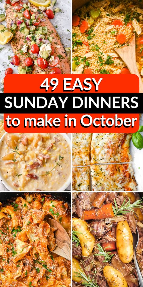 49 of my favorite easy Sunday dinner ideas you can make! Air Fryer recipes, Instant Pot recipes, slow cooker, and crock pot recipes to make a hearty meal for your family. Dinner Ideas Six Sisters, Sunday Dinner Menus Families, Easy Fire Station Meals, Amazing Meals Dinners, Hearty Easy Dinner, What For Dinner Tonight Easy, Comfort Recipes Dinners, Sunday Night Casserole, Beginning Cooking Recipes