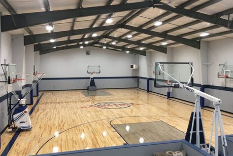 Metal Basketball Court Warehouse Basketball Court, Steel Building Basketball Court, Recreational Building Design, Home Gymnasium, Barndominium Basketball Court, Basketball Gym Design, Luxury Basketball Court, Home Basketball Court Indoor, Indoor Basketball Court In House