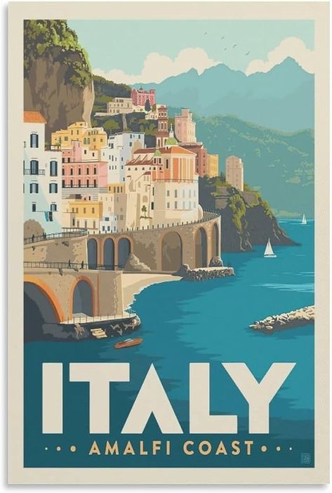 Amazon.com: Ydqkxm Italy Vintage Travel Posters Amalfi Coast Aesthetic Landscape Posters Wall Art Paintings Canvas Wall Decor Home Decor Living Room Decor Aesthetic Prints 16x24inch(40x60cm) Unframe-style: Posters & Prints Amalfi Coast Travel, Italy Poster, Italy Gift, Italian Elegance, Dorm Posters, Amalfi Coast Italy, Taylor Swift Posters, Plakat Design, Retro Travel Poster