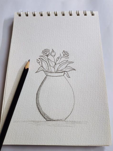 Plant Vase Drawing, Easy Vase Drawing, Simple Vase Drawing, Pot With Flowers Drawing, Vase With Flowers Drawing Easy, Easy Flower Vase Drawing, Vase Drawing Pencil, Vase Drawing Simple, Easy Plant Drawings