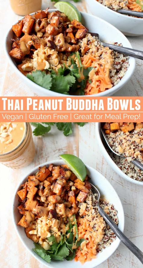 Sweet Potato Buddha Bowl, Potato Buddha Bowl, Buddha Bowl Recipe, Buddha Bowls Recipe, Vegan Buddha Bowl, Healthy Bowls Recipes, Thai Peanut, Cauliflower Salad, Healthy Bowls