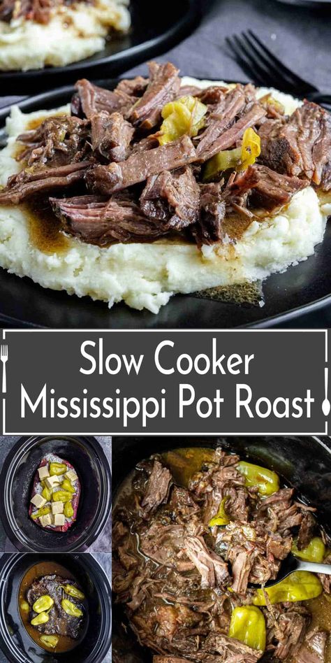 Mississippi Pot Roast is the ultimate slow cooker recipe. Just 5 simple ingredients is all you to make tender, flavorful roast beef that is sure to become your go-to for delicious family dinners. Slow Cooker Mississippi Pot Roast, Mississippi Roast Recipe, Crockpot Pot Roast, Crockpot Roast Recipes, Easy Pot Roast, Pot Roast Crock Pot Recipes, Mississippi Pot, Best Pot Roast, Mississippi Pot Roast