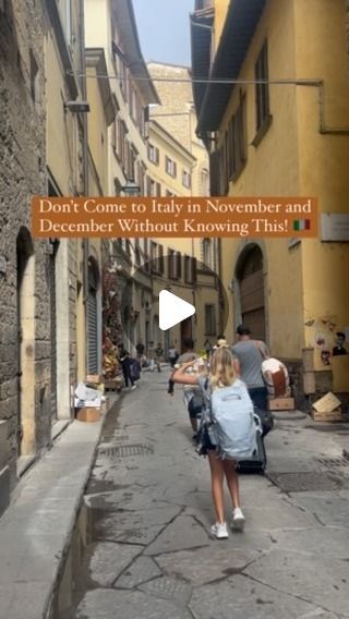 WorldWanderTravel❤️ on Instagram: "As Many of You Requested, Here’s Everything You Need to Know About Italy in November & December! 🌧️🎄

❄️Weather & Packing Tips⛈️

-November: Cooler and rainy, especially in northern cities like Milan and Venice.Florence, with plenty of overcast skies and occasional showers.
-December:Full-on winter, with snow in the mountains and chilly temperatures in cities like Florence, Milan, and Venice. Southern Italy is milder but still cool, especially in the evenings.

Pack Smart:Layers are essential! Bring a waterproof jacket, warm sweaters, and sturdy shoes for exploring those beautiful, cobblestone streets. 

🌞Shorter Days, Less Crowds🌠

-Sunset as early as 4:30 PM in December, so plan your sightseeing accordingly.
-Perks: Fewer tourists, cheaper flights, Florence In December, Milan In November, Florence Winter, Italy In December, Italy In November, December Weather, Italy November, Cobblestone Streets, Southern Italy