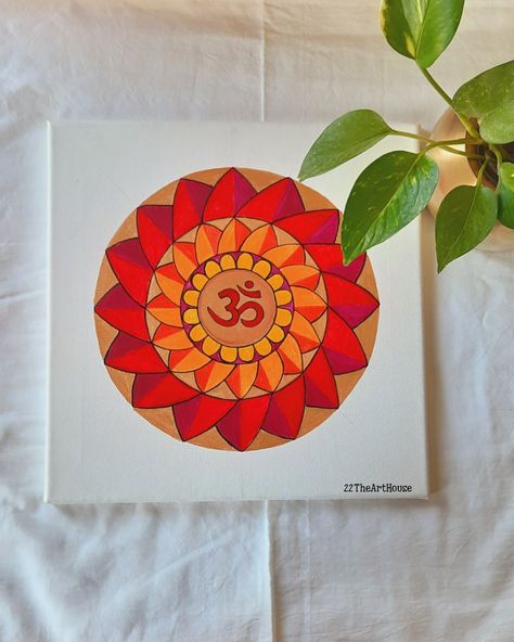 Canvas Painting Mandala Art, Simple Mandala Painting On Canvas, Mandala On Canvas Acrylics Easy, Acrylic Paint Rangoli Designs, Easy Indian Paintings On Canvas, Mandala Acrylic Painting Canvases, Madhubani Art Easy And Simple, Acrylic Painting On Mdf Board, Mandala Art On Canvas Acrylics