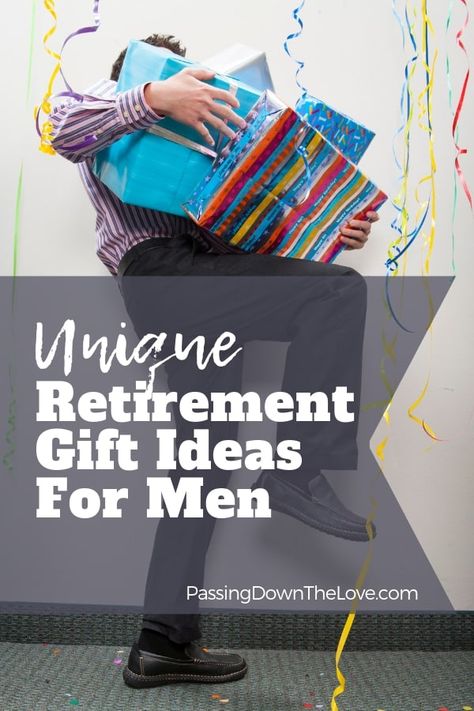 Find the perfect retirement gifts for men in this guide full of great retirement gift ideas.  Celebrate his retirement along with him! #retirement #gifts #giftsforhim Small Retirement Gift Ideas, Gift For Retirement For Men, Diy Retirement Gift Ideas For Men, Mens Retirement Gifts, Gift Ideas For Retirement Men, Unique Retirement Gift Ideas For Men, Retirement Gift For Men, Retirement Party Ideas For Men, Retirement Gift Ideas For Men