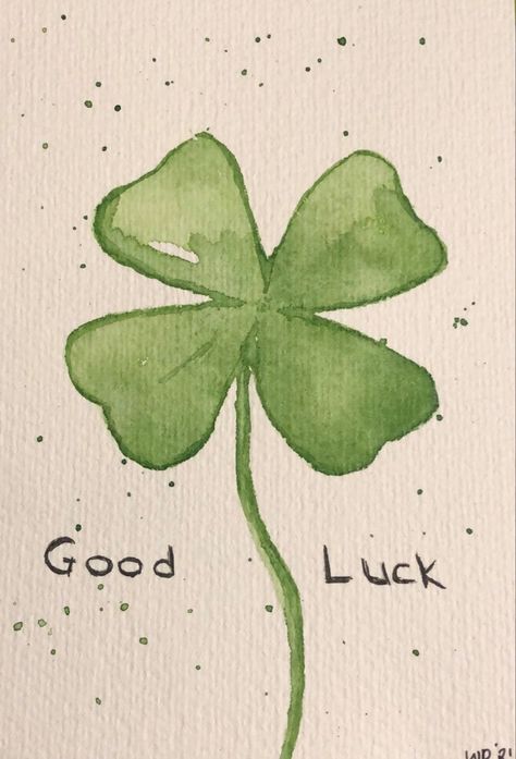 Good Luck Watercolor Card, Simple Painting Ideas Watercolour, Easy Leaf Drawing, Four Leaf Clover Drawing, Clover Drawing, Clover Painting, Random Pokemon, Good Luck Clover, Leaves Doodle