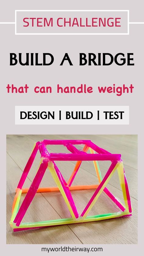 Building A Bridge Stem Activity, Build A Bridge Stem Challenge, Bridges Preschool Activities, Building Bridges Stem For Kids, Bridge Activities For Kids, Stem Bridge Building Challenge, Science Structures, Straw Bridge Stem Activity, Straw Building