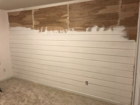 Shiplap Cheap Diy, Turquoise Shiplap Wall, Wall Paneling Cheap, Underlayment Shiplap Wall, Ply Wood Wall Ideas, Diy Wall Planks, Beachy Shiplap Wall, Cottage Wall Ideas, Diy Cheap Shiplap Wall