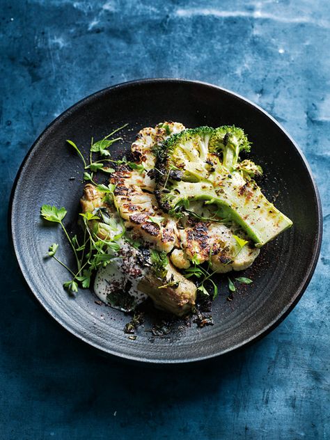 Grilled Cauliflower And Broccoli Steaks With Smoky Eggplant | Donna Hay Cauliflower And Broccoli Recipes, Broccoli Steak, Broccoli Steaks, Tabouli Recipe, Recipes Eggplant, Balsamic Dressing Recipe, Grilled Broccolini, Cauliflower And Broccoli, Donna Hay Recipes